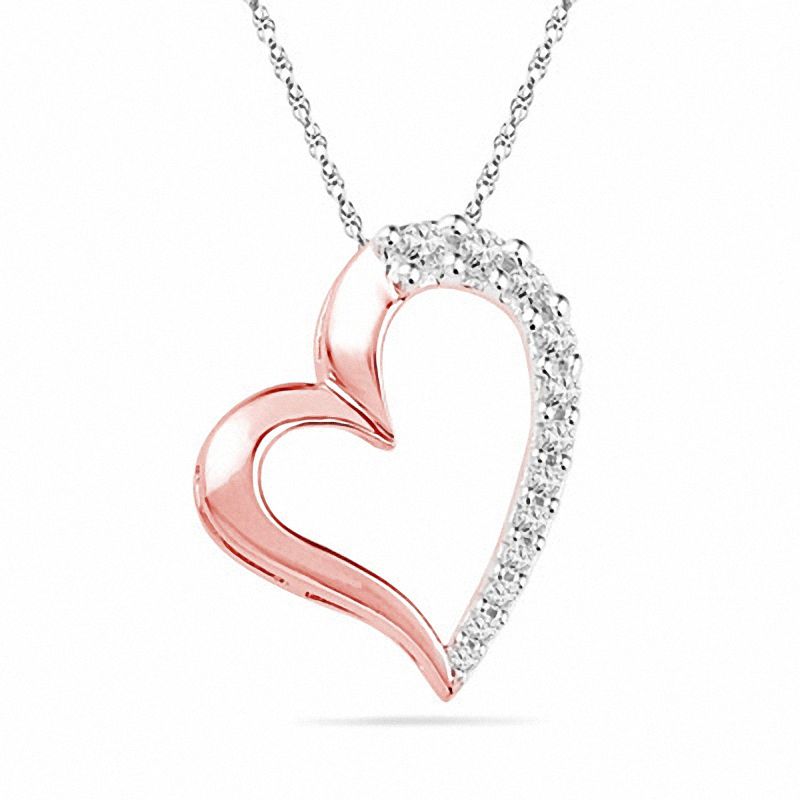 0.25 CT. T.W. Diamond Tilted Heart Pendant in 10K Rose Gold