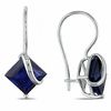 Thumbnail Image 0 of 7.0mm Princess-Cut Blue Lab-Created Sapphire Swirl Drop Earrings in 10K White Gold