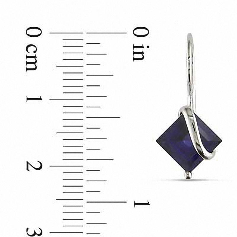 7.0mm Princess-Cut Blue Lab-Created Sapphire Swirl Drop Earrings in 10K White Gold