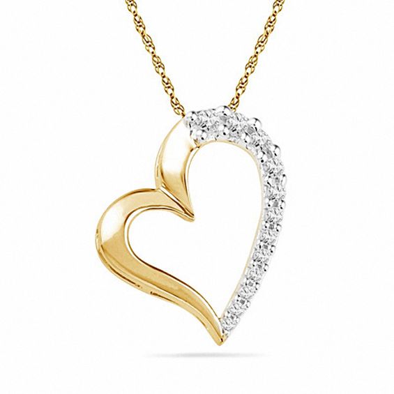 0.25 CT. T.W. Diamond Tilted Heart Pendant in 10K Gold