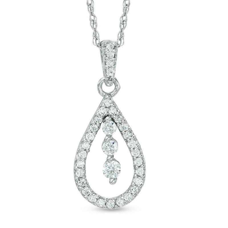 0.25 CT. T.W. Diamond Three Stone Teardrop-Shaped Pendant in 10K White Gold|Peoples Jewellers