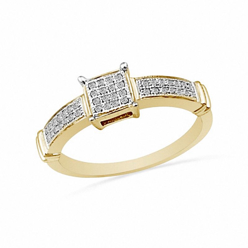 0.16 CT. T.W. Diamond Square Cluster Promise Ring in 10K Gold