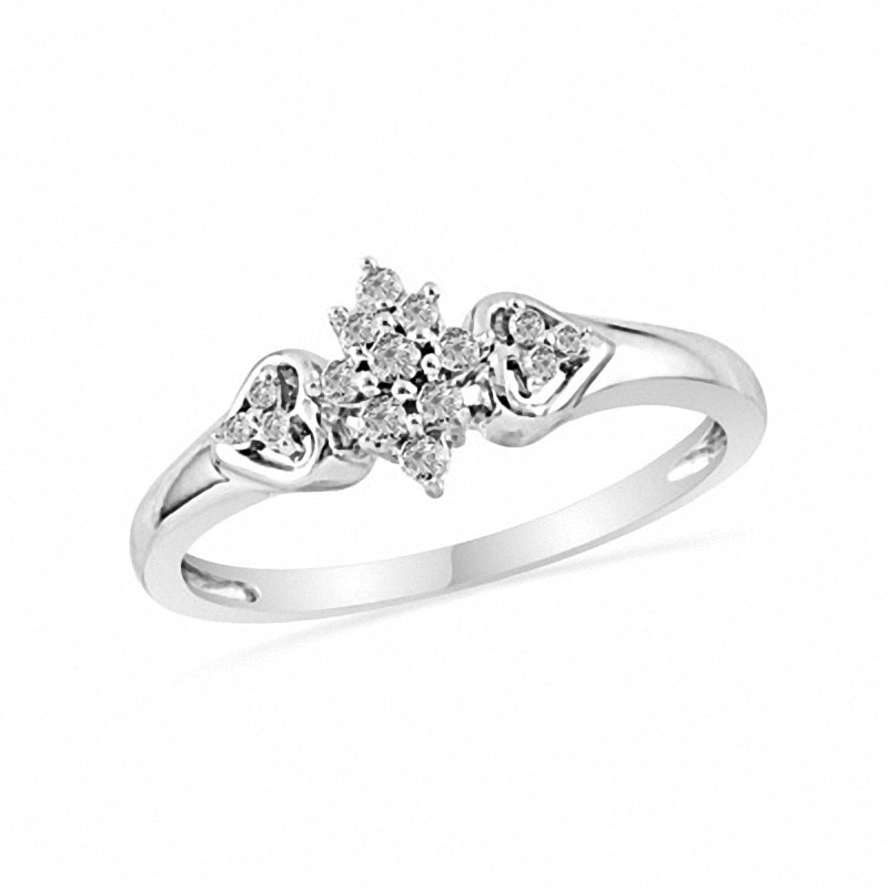 0.16 CT. T.W. Diamond Marquise Cluster with Side Hearts Promise Ring in 10K White Gold