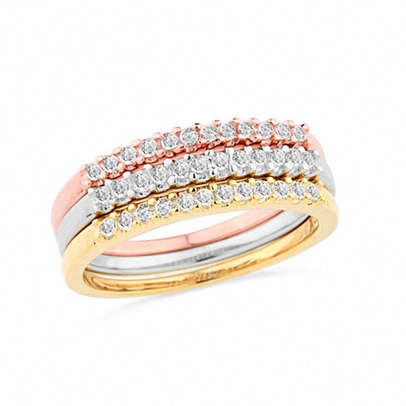 0.33 CT. T.W. Diamond Three Band Stack Set in 10K Tri-Tone Gold|Peoples Jewellers