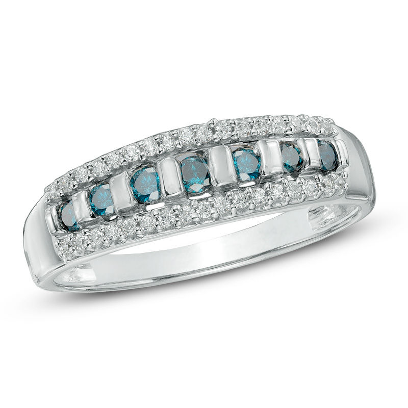 0.33 CT. T.W. Blue and White Diamond Anniversary Band in 10K White Gold|Peoples Jewellers