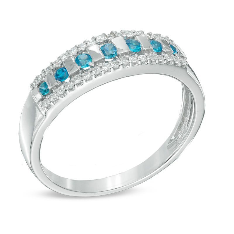 0.33 CT. T.W. Blue and White Diamond Anniversary Band 10K Gold