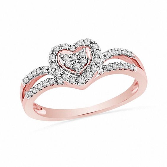 0.33 CT. T.W. Diamond Heart Split Shank Ring in 10K Rose Gold