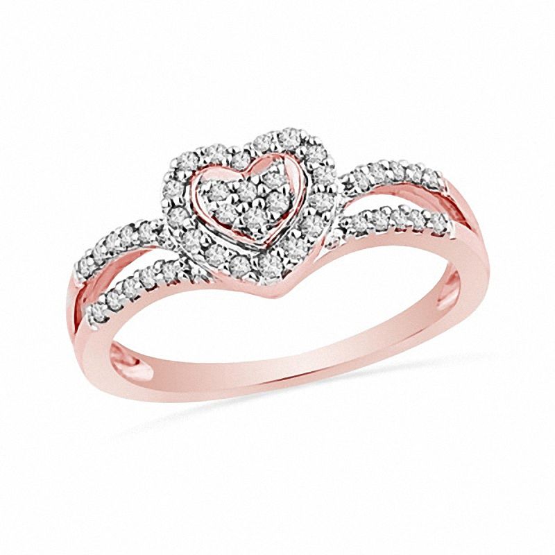 0.33 CT. T.W. Diamond Heart Split Shank Ring in 10K Rose Gold|Peoples Jewellers