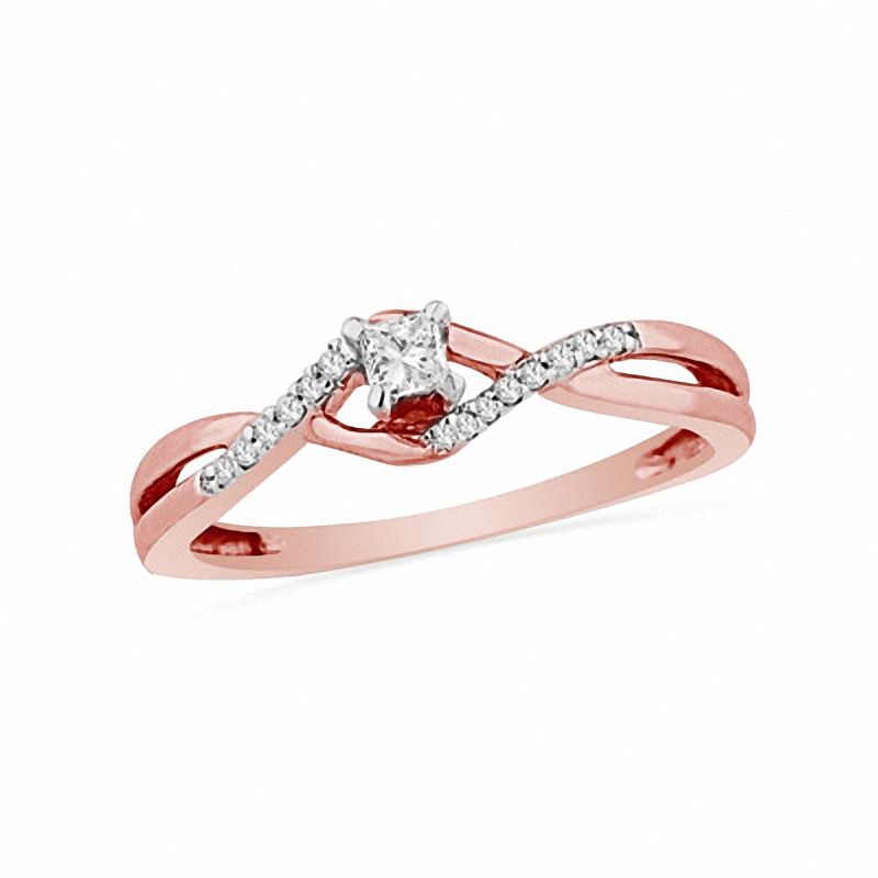 0.16 CT. T.W. Princess-Cut Diamond Promise Ring in 10K Rose Gold