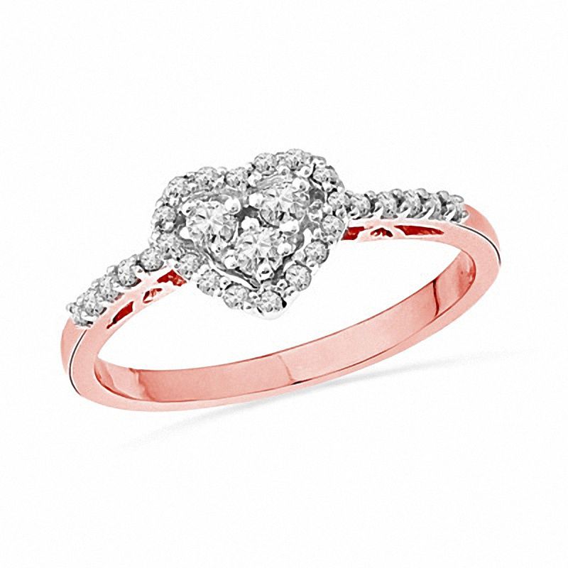 0.33 CT. T.W. Diamond Heart-Shaped Frame Ring in 10K Rose Gold