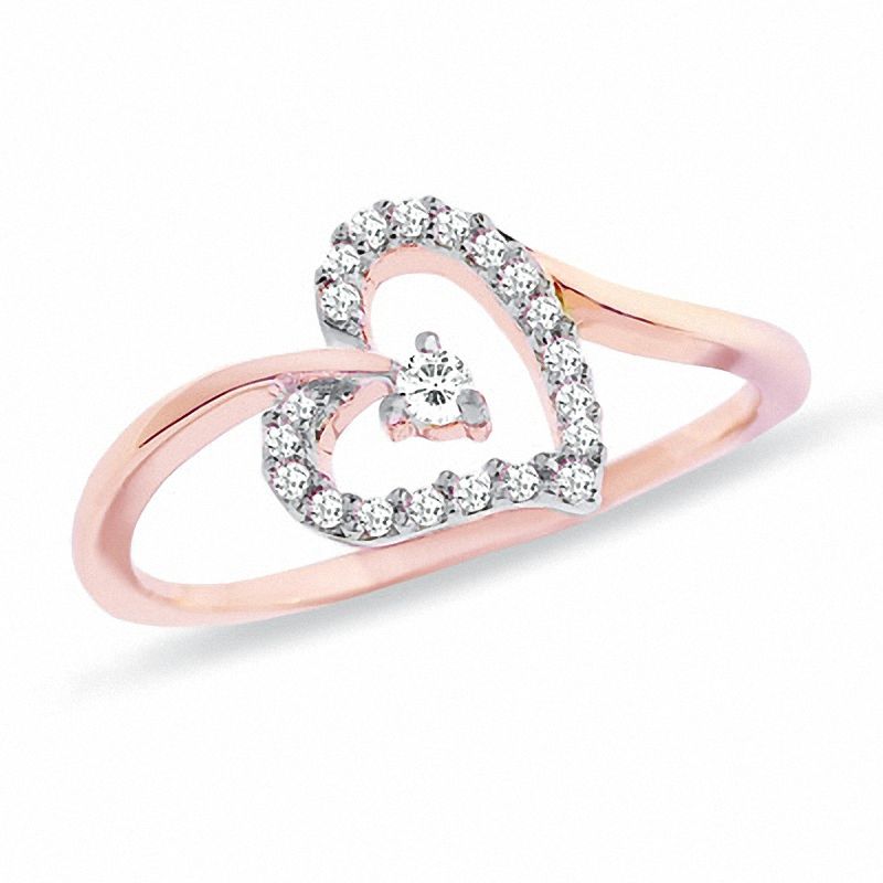 0.16 CT. T.W. Diamond Tilted Heart Ring in 10K Rose Gold | Peoples ...