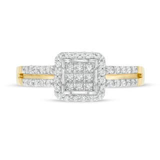 0.25 CT. T.W. Square Multi-Diamond Frame Promise Ring in 10K Gold