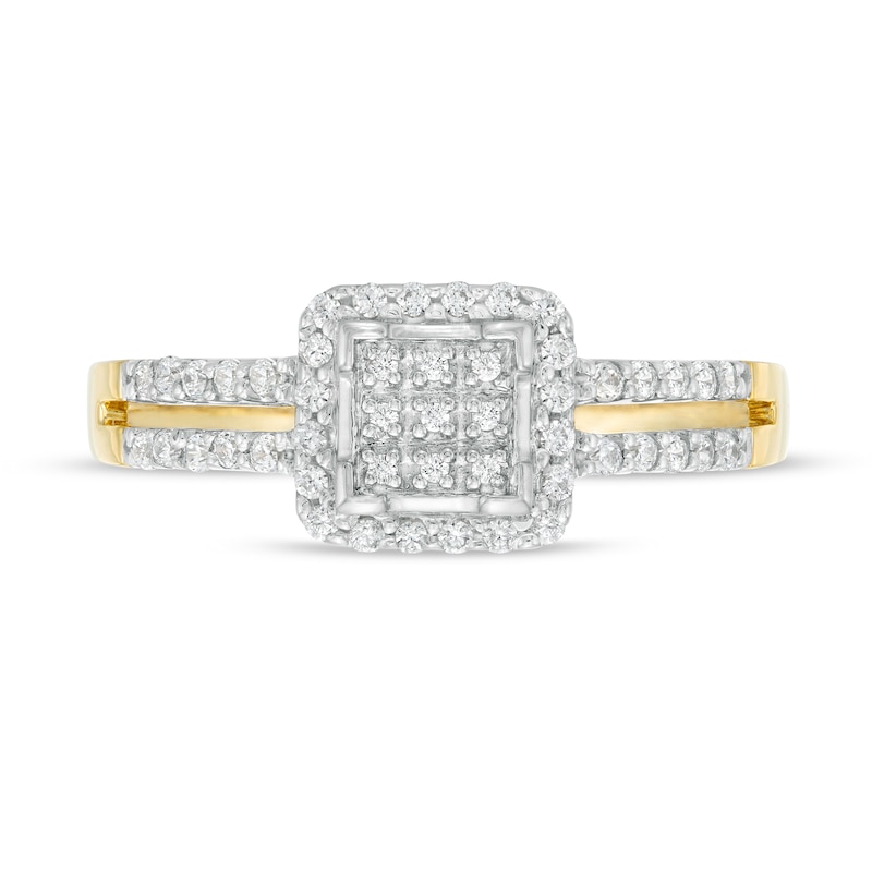 Main Image 4 of 0.25 CT. T.W. Square Multi-Diamond Frame Promise Ring in 10K Gold