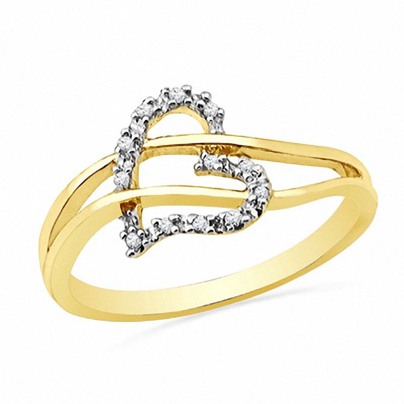 Diamond Accent Heart Split Shank Ring in 10K Gold | Peoples Jewellers