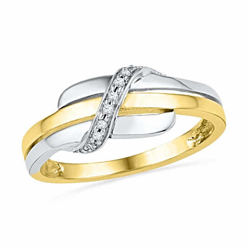 Diamond Accent Triple Row Ring in 10K Two-Tone Gold