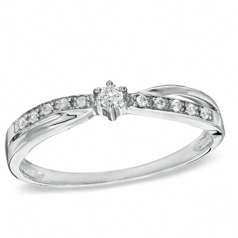 0.10 CT. T.W. Diamond Criss-Cross Promise Ring in 10K White Gold ...