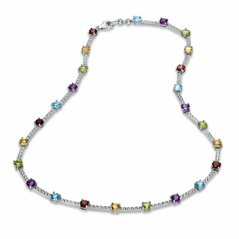 Main Image 2 of Multi Semi-Precious Gemstone Necklace in Sterling Silver - 17"