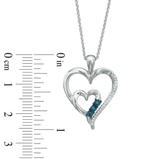 0.09 CT. T.W. Enhanced Blue and White Diamond Double Heart Pendant in Sterling Silver