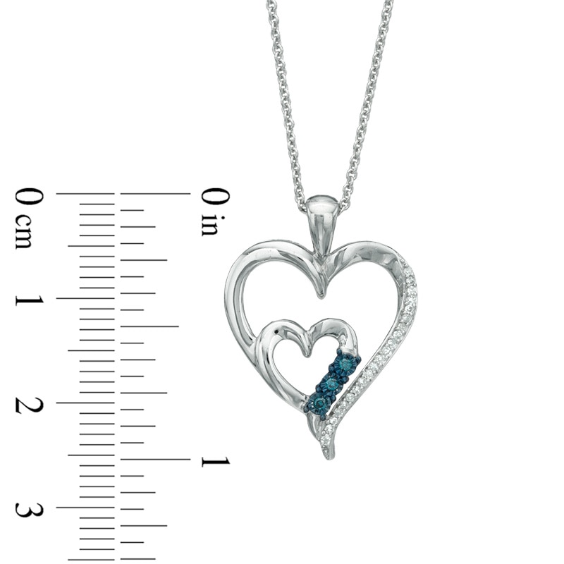 0.09 CT. T.W. Enhanced Blue and White Diamond Double Heart Pendant in Sterling Silver