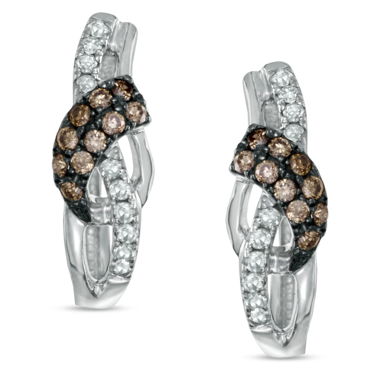 Main Image 1 of 0.34 CT. T.W. Champagne and White Diamond Abstract Hoop Earrings in 10K White Gold