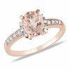 Thumbnail Image 1 of Oval Morganite and 0.07 CT. T.W. Diamond Engagement Ring in Sterling Silver with Rose Rhodium
