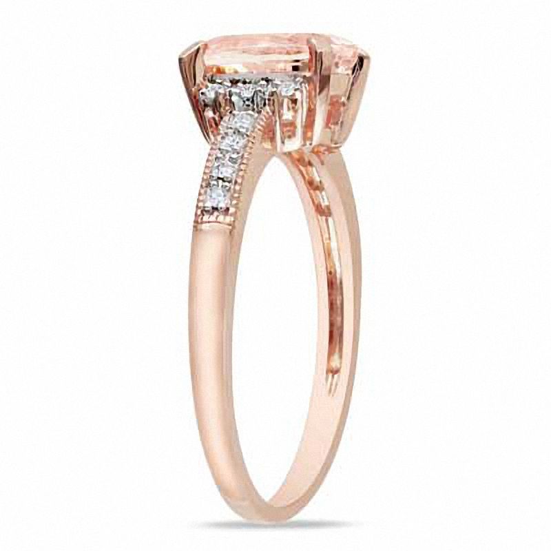 Main Image 2 of Oval Morganite and 0.07 CT. T.W. Diamond Engagement Ring in Sterling Silver with Rose Rhodium
