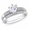 Thumbnail Image 0 of 6.5mm Lab-Created White Sapphire and 0.34 CT. T.W. Diamond Bridal Set in 10K White Gold