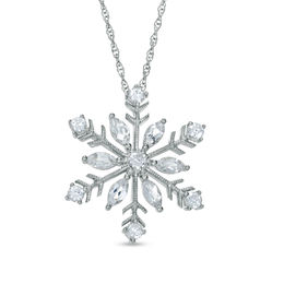 Lab-Created White Sapphire Snowflake Pendant in Sterling Silver