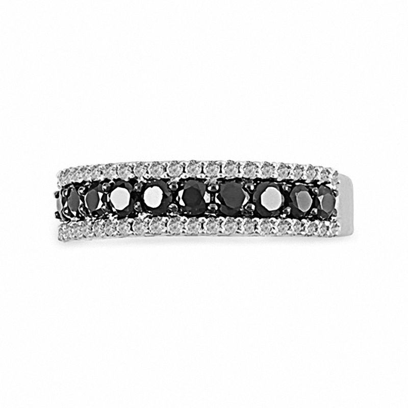 Main Image 2 of 1.00 CT. T.W. Black and White Diamond Stripe Band in 10K White Gold