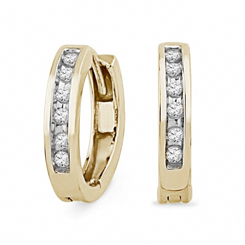 Main Image 1 of 0.10 CT. T.W. Diamond Huggie Hoop Earrings in 10K Gold