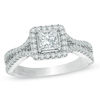 Vera Wang Love Collection 0.95 CT. T.W. Princess-Cut Diamond Split Shank Frame Engagement Ring in 14K White Gold