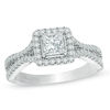 Thumbnail Image 1 of Vera Wang Love Collection 0.95 CT. T.W. Princess-Cut Diamond Split Shank Frame Engagement Ring in 14K White Gold