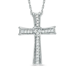 0.12 CT. T.W. Diamond Cross Pendant in Sterling Silver