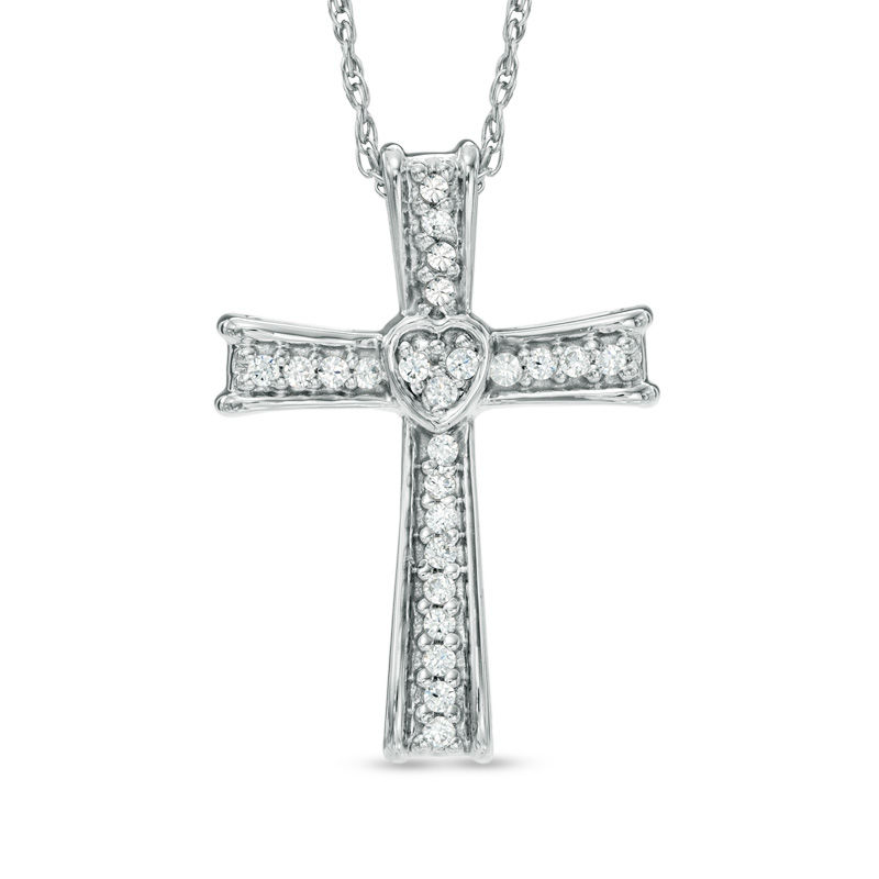 0.12 CT. T.W. Diamond Cross Pendant in Sterling Silver|Peoples Jewellers