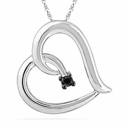 Black Diamond Accent Solitaire Heart Pendant in Sterling Silver