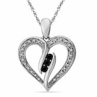 0.25 CT. T.W. Enhanced Black and White Diamond Heart Pendant in Sterling Silver