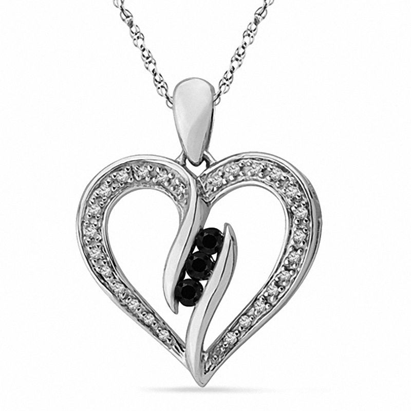 0.25 CT. T.W. Enhanced Black and White Diamond Heart Pendant in Sterling Silver|Peoples Jewellers