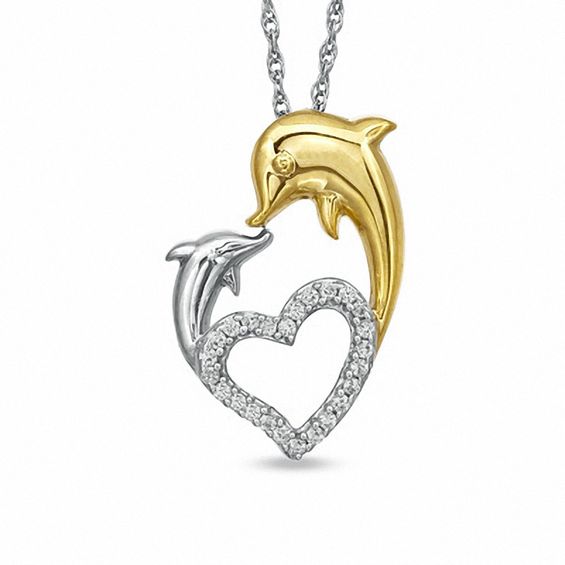Details about   14k 14kt Two-tone  w/White Rhodium & Polished Dolphins In Heart Frame Charm 