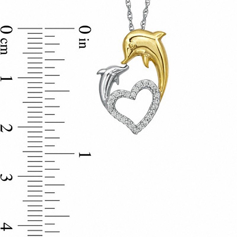 Main Image 2 of 0.12 CT. T.W. Diamond Kissing Dolphins Heart Pendant in Sterling Silver with 14K Gold Plate
