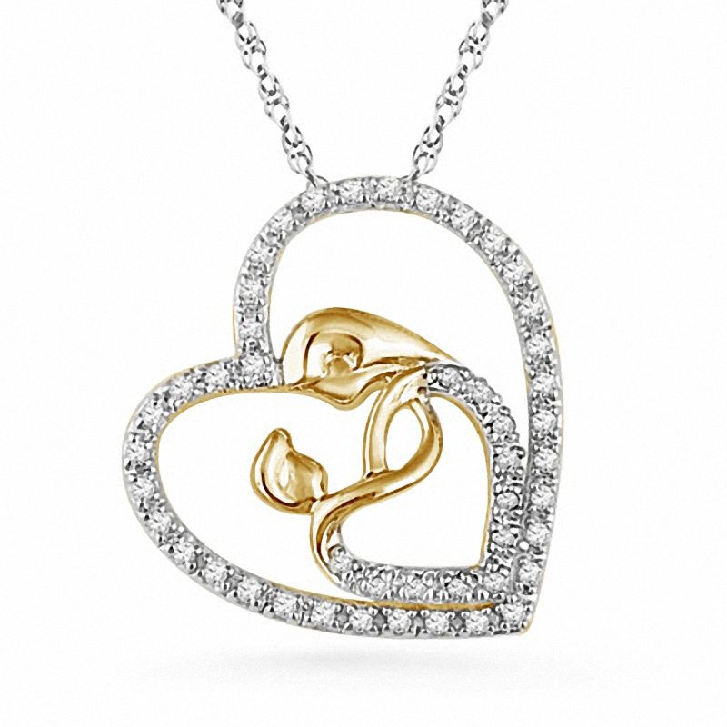 0.20 CT. T.W. Diamond Motherly Love Heart Pendant in Sterling Silver and 14K Gold Plate|Peoples Jewellers