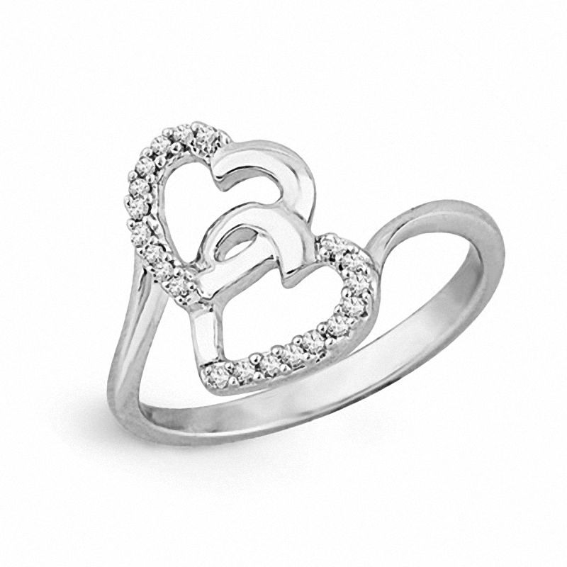 Diamond Accent Double Heart Promise Ring in Sterling Silver|Peoples Jewellers