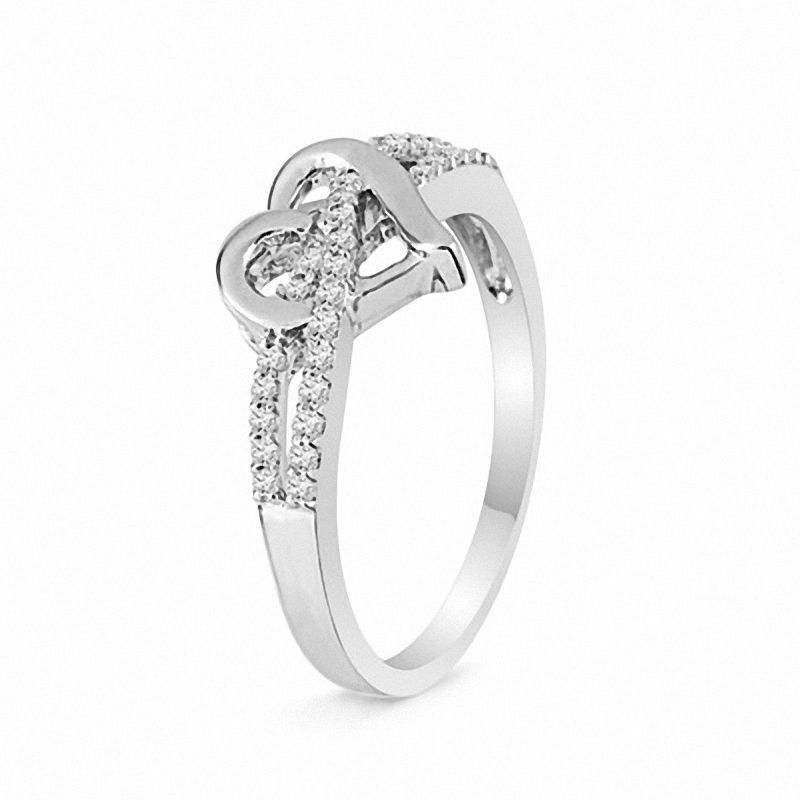 Main Image 2 of 0.16 CT. T.W. Diamond Heart Split Shank Promise Ring in Sterling Silver
