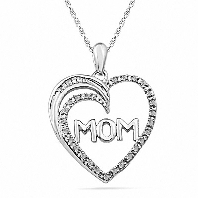 0.10 CT. T.W. Diamond Heart with "MOM" Pendant in Sterling Silver|Peoples Jewellers