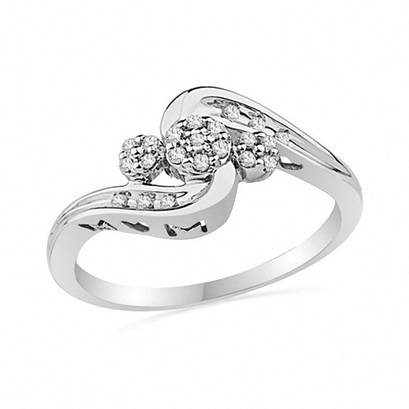 0.12 CT. T.W. Diamond Triple Cluster Mom Ring in Sterling Silver|Peoples Jewellers