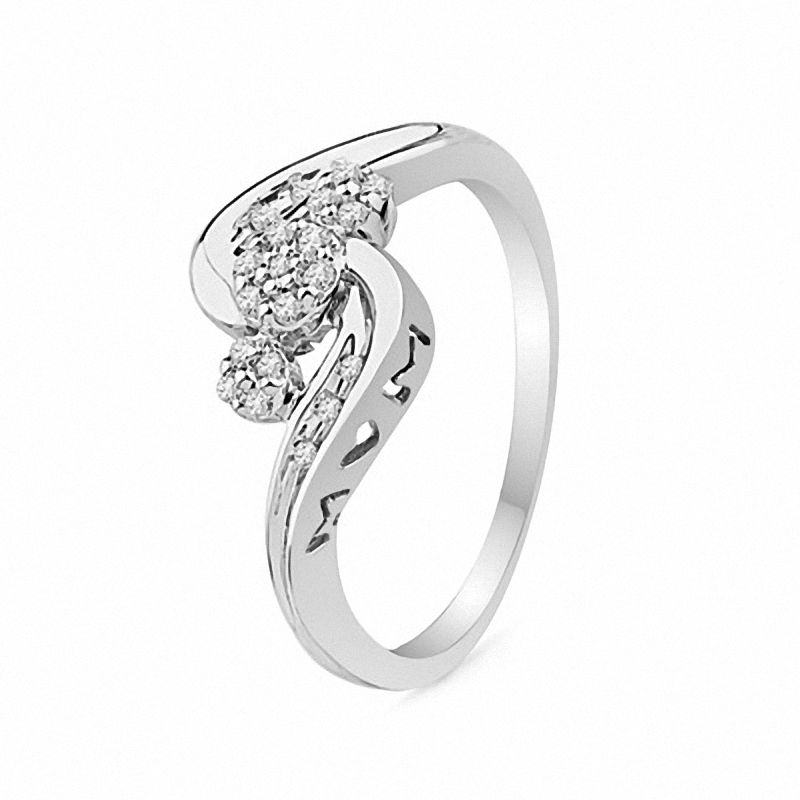 Main Image 2 of 0.12 CT. T.W. Diamond Triple Cluster Mom Ring in Sterling Silver