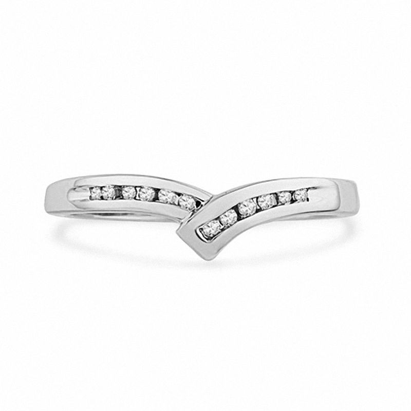 Main Image 3 of 0.10 CT. T.W. Diamond Chevron Band in Sterling Silver