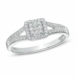 0.25 CT. T.W. Diamond Square Frame Split Shank Promise Ring in Sterling Silver