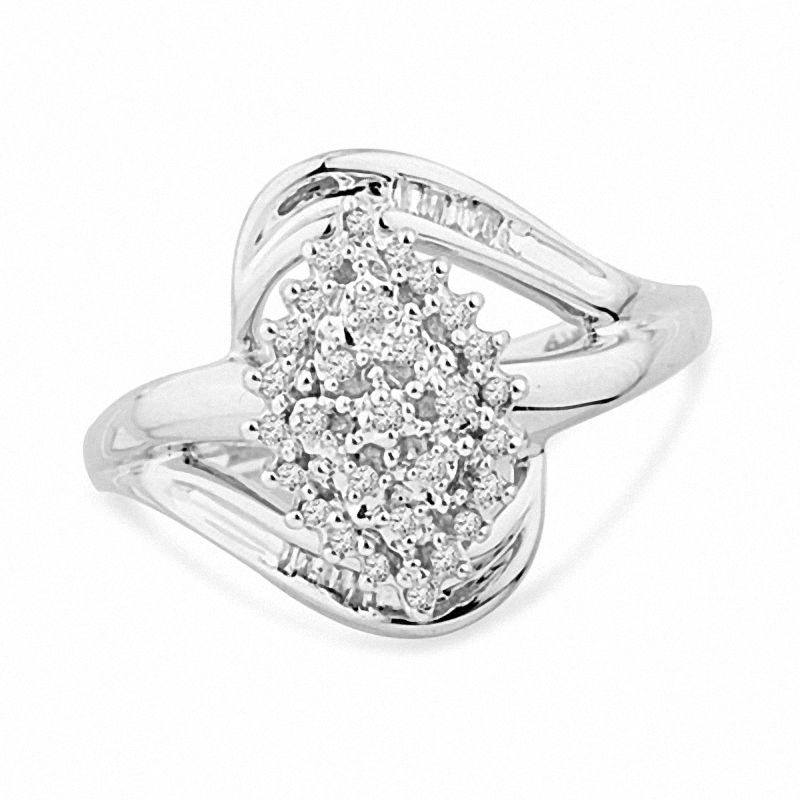 0.20 CT. T.W. Marquise Multi-Diamond Bypass Ring in Sterling Silver