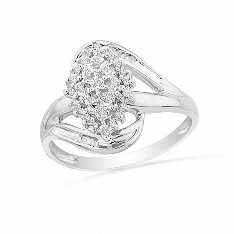 0.20 CT. T.W. Marquise Multi-Diamond Bypass Ring in Sterling Silver