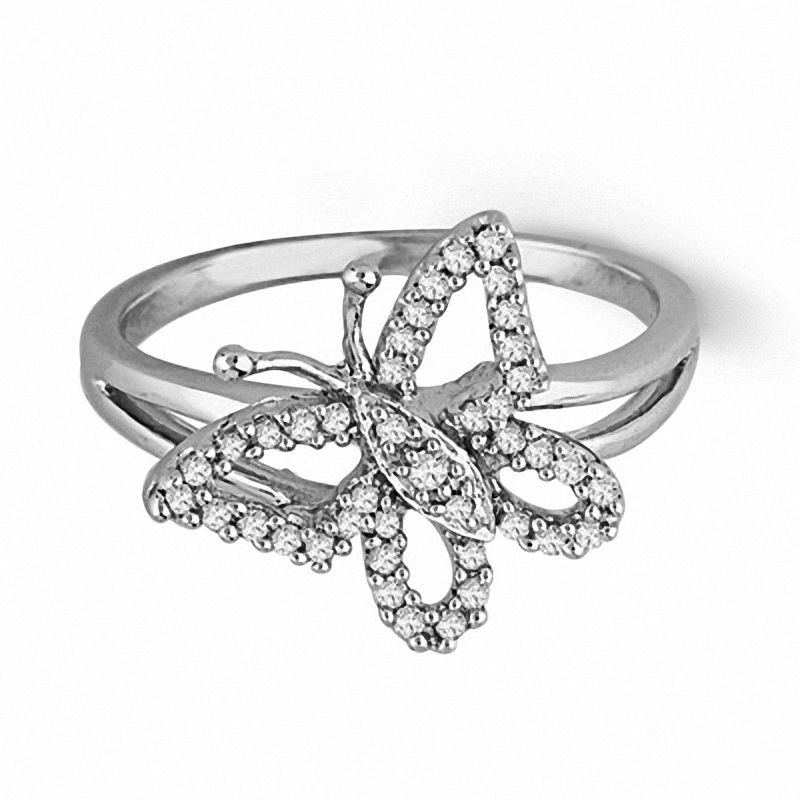 Main Image 2 of 0.20 CT. T.W. Diamond Butterfly Ring in Sterling Silver